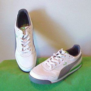 Puma White and Green Sneakers with Gray Details